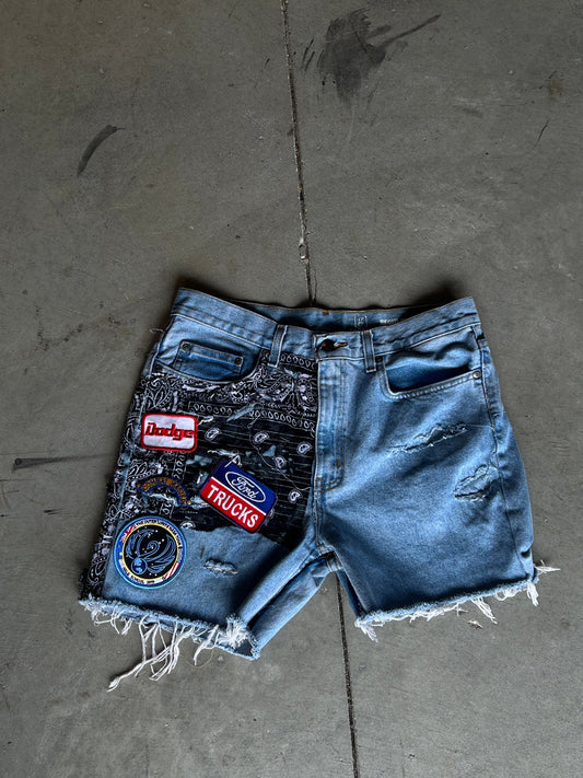 PATCHED DENIM SHORTS